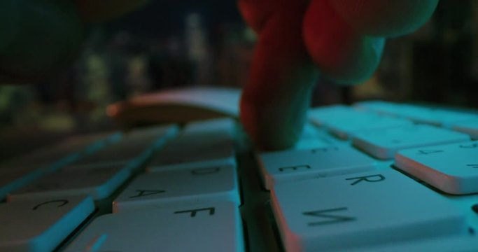 Man Programmer Fingers Programming Database Backlit Night Communication Technology Neural Network Slow Motion Macro 8k