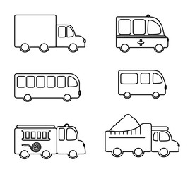 Trucks on a white background. Silhouette. Collection. Vector illustration.