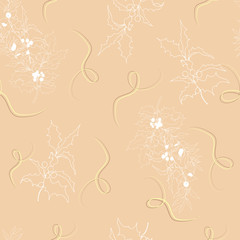 Seamless textile pattern from contour white branches on a beige background. Ornament for fabric, tile, wallpaper on the wall.