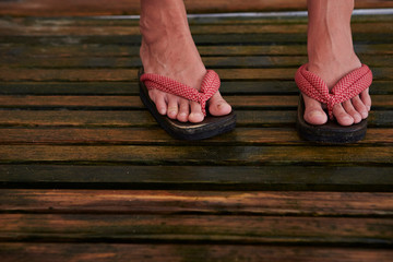 Zori, traditional Japanese sandals on feet 