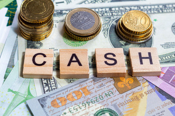 word text cash on the money banknotes background