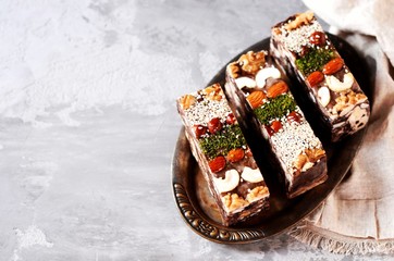 Chocolate halva with different nuts