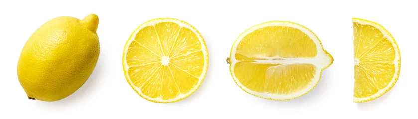 Foto op Plexiglas Verse hele, halve en gesneden citroen © baibaz