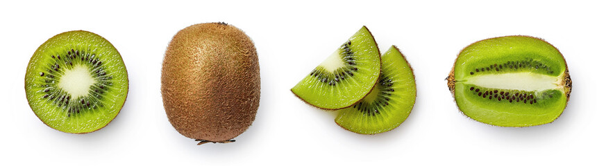 Fresh whole, half and sliced kiwi fruit