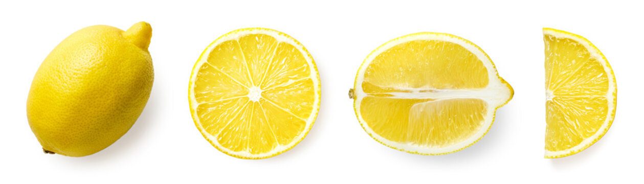 Fresh whole, half and sliced lemon