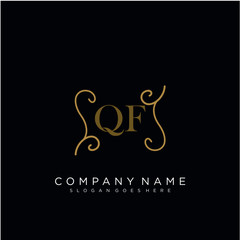 QF Initial logo. Ornament ampersand monogram golden logo