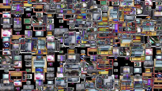 100s of videos of changing vintage televisions to make abstract background