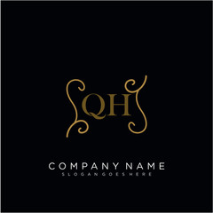 QH Initial logo. Ornament ampersand monogram golden logo