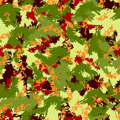 Forest camouflage of various shades of green, orange and brown colors