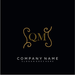 QM Initial logo. Ornament ampersand monogram golden logo