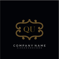 QU Initial logo. Ornament ampersand monogram golden logo