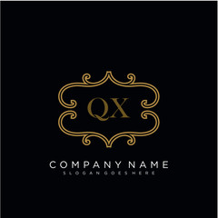 QX Initial logo. Ornament ampersand monogram golden logo