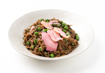 noodle with pickled ginger food on isolated white background