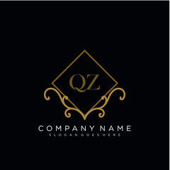 QZ Initial logo. Ornament ampersand monogram golden logo
