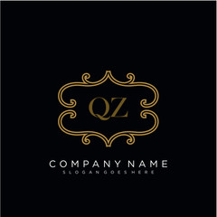 QZ Initial logo. Ornament ampersand monogram golden logo