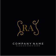 RA Initial logo. Ornament ampersand monogram golden logo