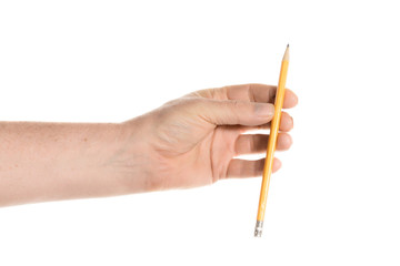 hand with pencil isolated on white