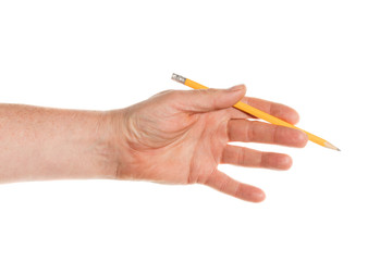 hand holding a pencil isolated on white background