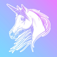 White unicorn vector image. Fantasy horse portrait.