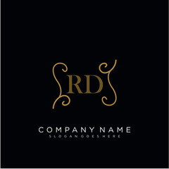 RD Initial logo. Ornament ampersand monogram golden logo