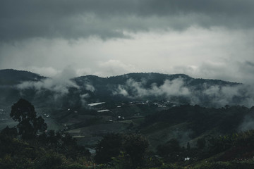 Mountain view under the mist and cloud.