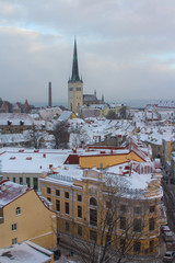 View of the historic Old Town of Tallinn in winter. Estonia