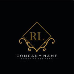 RL Initial logo. Ornament ampersand monogram golden logo