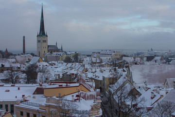 Naklejka premium View of the historic Old Town of Tallinn in winter. Estonia