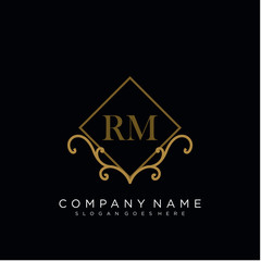 RM Initial logo. Ornament ampersand monogram golden logo