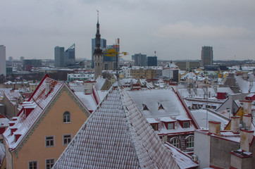 View of the historic Old Town of Tallinn in winter. Estonia