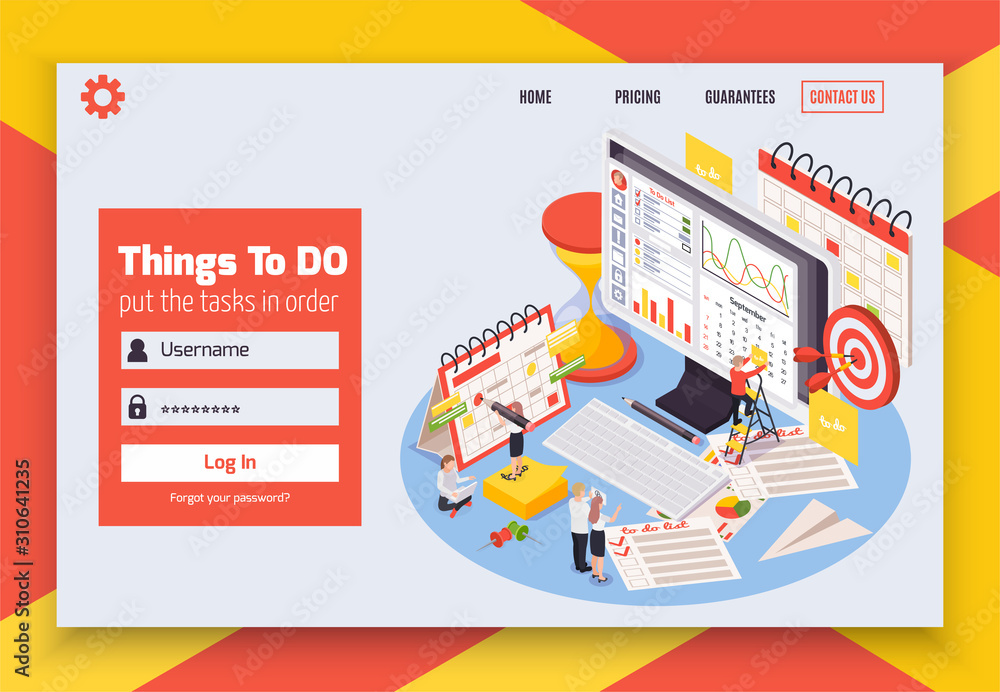 Poster time management planning schedule isometric composition