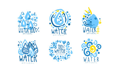Natural Water Label or Badge Design Vector Set