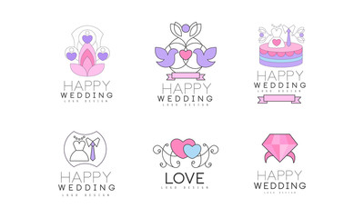 Wedding Floral Decorative Logo Design with Swirling Elements Vector Set
