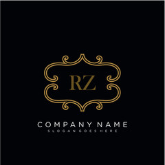 RZ Initial logo. Ornament ampersand monogram golden logo