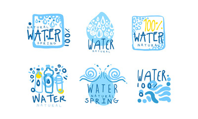 Natural Water Label or Badge Design Vector Set