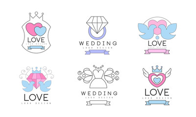 Wedding Floral Decorative Logo Design with Swirling Elements Vector Set
