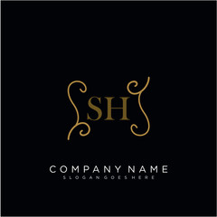 SH Initial logo. Ornament ampersand monogram golden logo