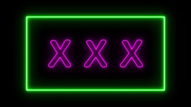 x x x neon sign fluorescent light glowing on banner background. Text adults by neon lights sign in dark night. The best stock of neon adults flickering, flash and blinking color black background