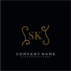 SK Initial logo. Ornament ampersand monogram golden logo