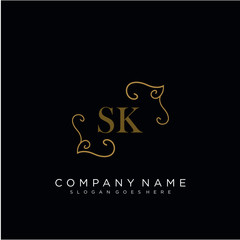 SK Initial logo. Ornament ampersand monogram golden logo