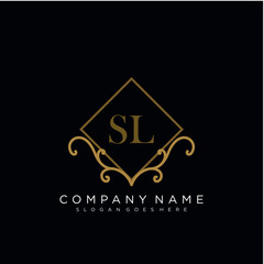 SL Initial logo. Ornament ampersand monogram golden logo