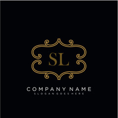 SL Initial logo. Ornament ampersand monogram golden logo