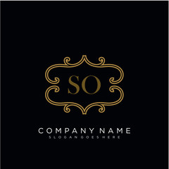 SO Initial logo. Ornament ampersand monogram golden logo