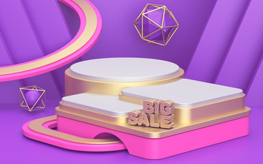 Mock-up podium. 3d render illustration. Blank shapes. Advertising, promotion background. Product showcase background. 3d shape