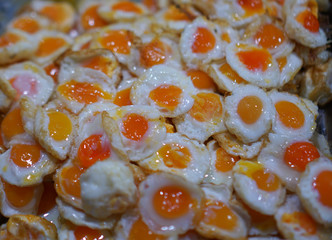  group of fried quail eggs in plate at market Thailand