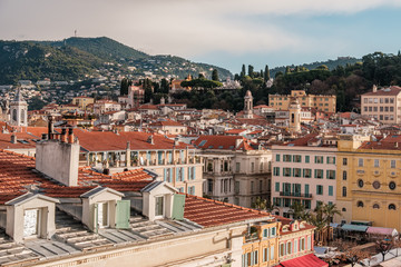 Fototapeta na wymiar View of rooftops of old town in Nice