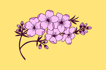 peach branch with flowers. eps10 vector illustration. hand drawing