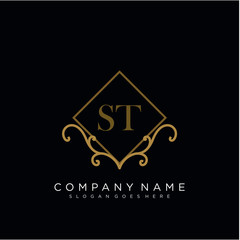 ST Initial logo. Ornament ampersand monogram golden logo