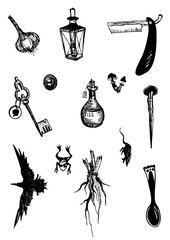 Old things vector illustration hand drawing isolated objects set