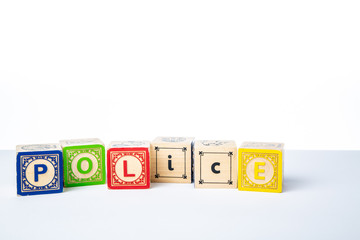 Childrens Wooden Alphabet Blocks Spelling the Word Police